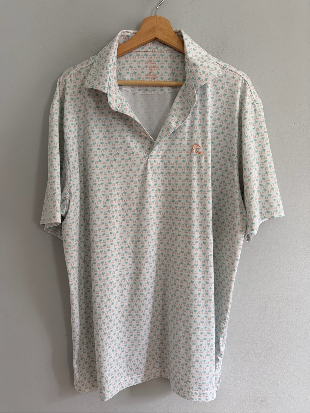 Rhoback Polo Shirt XL Men’s Golf Cart Palm Tree Print Performance